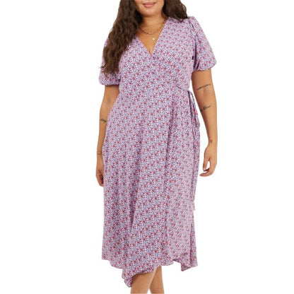 Front - Brave Soul Womens/Ladies Floral V Neck Curved Short-Sleeved Wrap Dress
