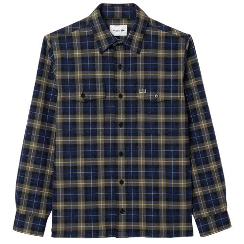 Front - Lacoste Mens Checked Embroidered Overshirt