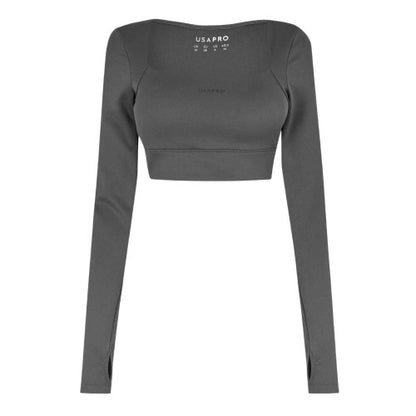 Front - USA Pro Womens/Ladies Ruched Long-Sleeved Crop Top