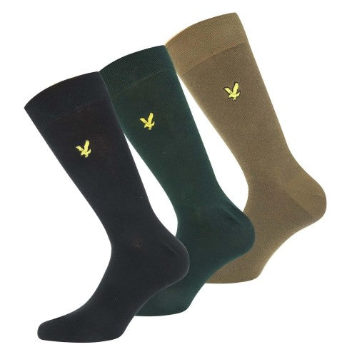 Front - Lyle & Scott Unisex Adult Embroidered Logo Crew Socks (Pack of 3)