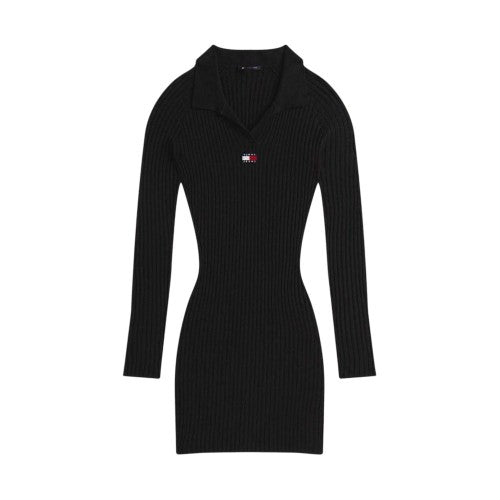 Front - Tommy Jeans Womens/Ladies Badge Ribbed Mini Dress