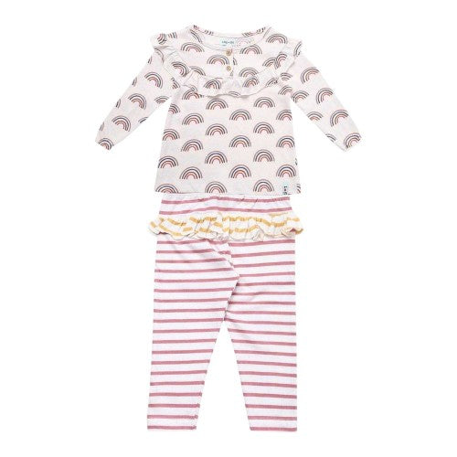Front - Lilly & Sid Baby Girls Rainbow Ruffles Top And Leggings Set