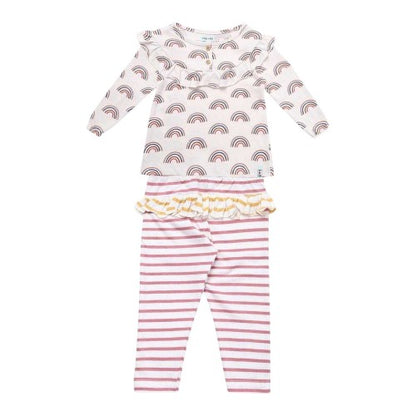 Front - Lilly & Sid Baby Girls Rainbow Ruffles Top And Leggings Set