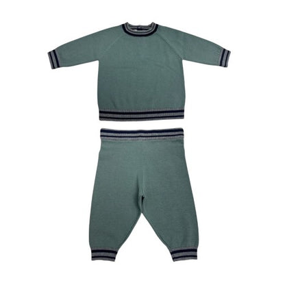 Front - Pretty Green Baby Cotton Raglan Top & Bottom Set
