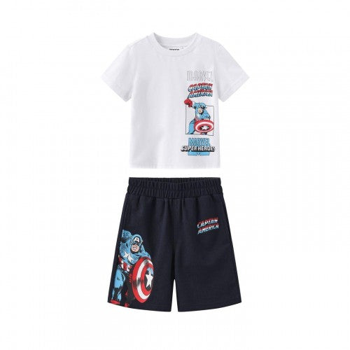 White-Navy - Front - Captain America Childrens-Kids Captain America T-Shirt & Shorts Set