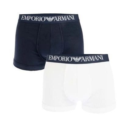 Front - Emporio Armani Mens Cotton Ribbed Boxer Shorts (Pack of 2)