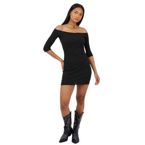 Front - Brave Soul Womens/Ladies Ribbed Lettuce Hem Mini Dress