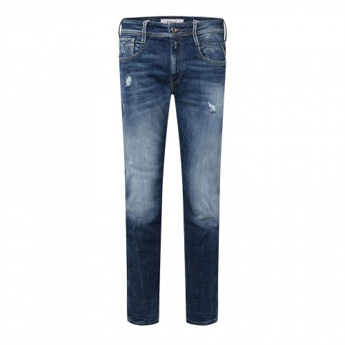 Front - Replay Mens Anbass Cotton Denim Distressed Jeans