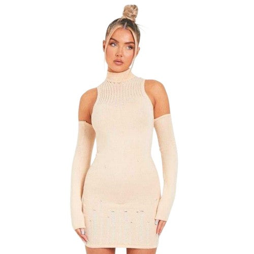 Front - Missy Empire Womens/Ladies Distressed Knitted Mini Dress