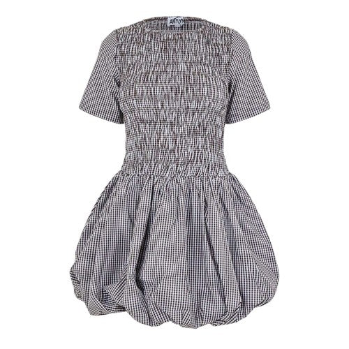 Front - AmyLynn Womens/Ladies Elenor Checked Crew Neck Short-Sleeved Mini Dress