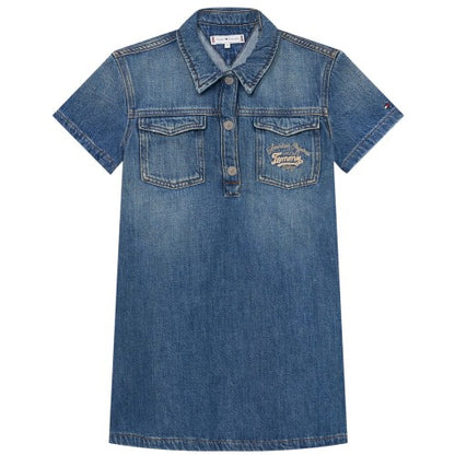 Front - Tommy Hilfiger Girls Denim Mini Shirt Dress