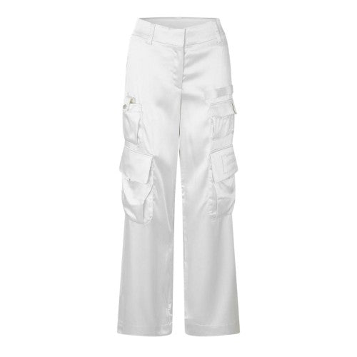 Front - Off White Womens/Ladies OW Wide Leg Cargo Trousers