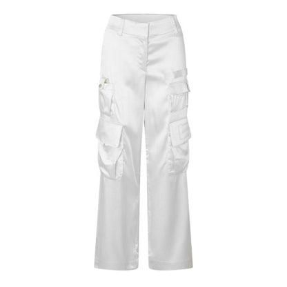 Front - Off White Womens/Ladies OW Wide Leg Cargo Trousers