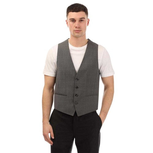 Front - Boss Mens Huge 6 Checked Virgin Wool Waistcoat