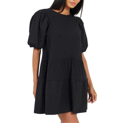 Front - Brave Soul Womens/Ladies Crew Neck Puff Sleeve Mini Dress