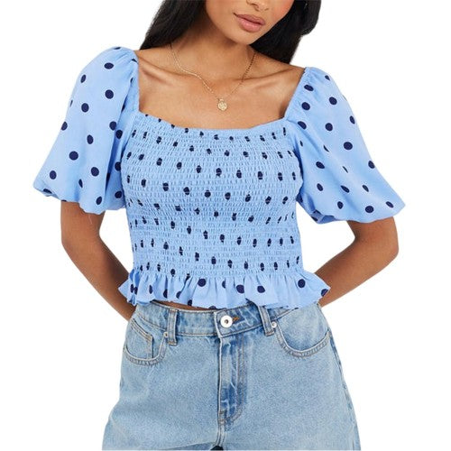Front - Brave Soul Womens/Ladies Polka Dot Puff Sleeve Crop Top