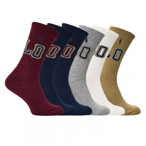 Front - Ralph Lauren Unisex Adult Varsity Crew Socks (Pack of 6)