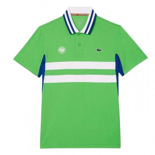 Front - Lacoste Mens Roland Garros Edition Striped Ultra Dry Slim Short-Sleeved Tennis Polo Shirt