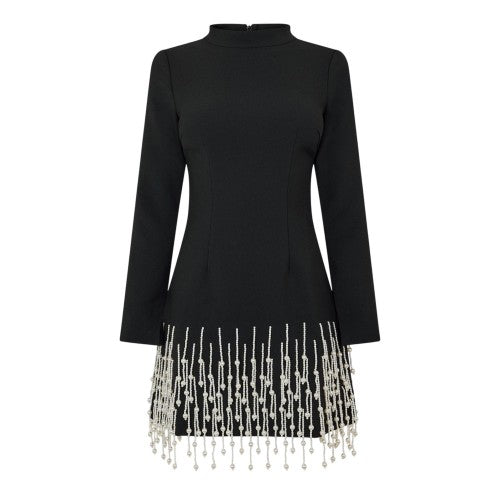 Front - Muse Womens/Ladies Pearl Long-Sleeved Party Mini Dress