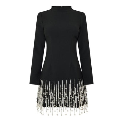 Front - Muse Womens/Ladies Pearl Long-Sleeved Party Mini Dress