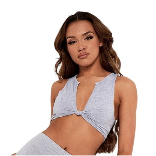 Front - Missy Empire Womens/Ladies Twist Knot Jersey Plunge Crop Top