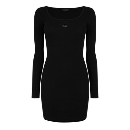 Front - Guess Womens/Ladies Ribbed Square Neck Slim Long-Sleeved Mini Dress