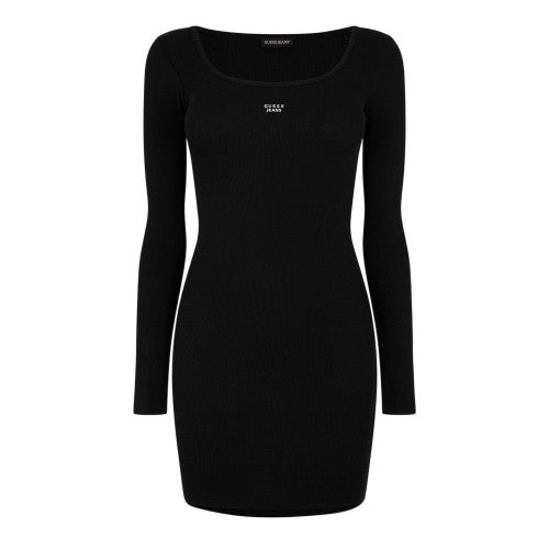 Front - Guess Womens/Ladies Ribbed Square Neck Slim Long-Sleeved Mini Dress