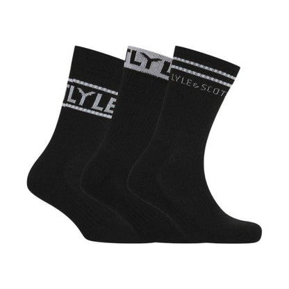 Front - Lyle & Scott Mens Lettering Crew Socks (Pack of 3)