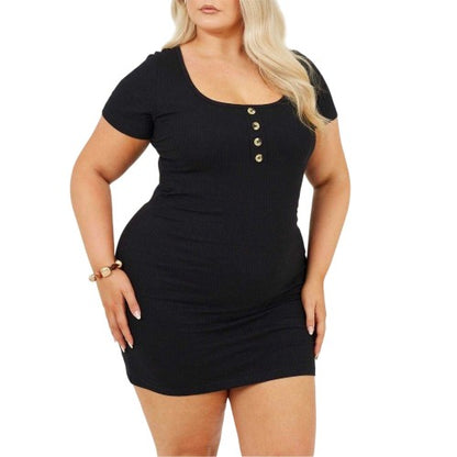 Front - Brave Soul Womens/Ladies Square Neck Plus Short-Sleeved Mini Dress
