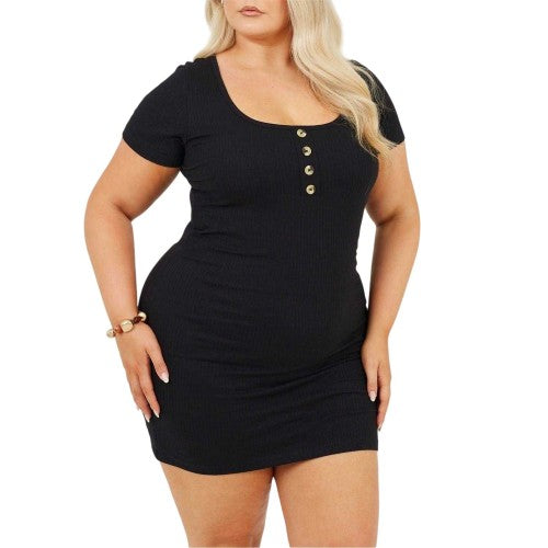 Front - Brave Soul Womens/Ladies Square Neck Plus Short-Sleeved Mini Dress