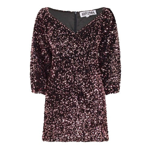 Front - AmyLynn Womens/Ladies Sequins V Neck Party Mini Dress