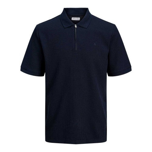 Front - Jack And Jones Mens Textured Zip Neck Short-Sleeved Polo Shirt