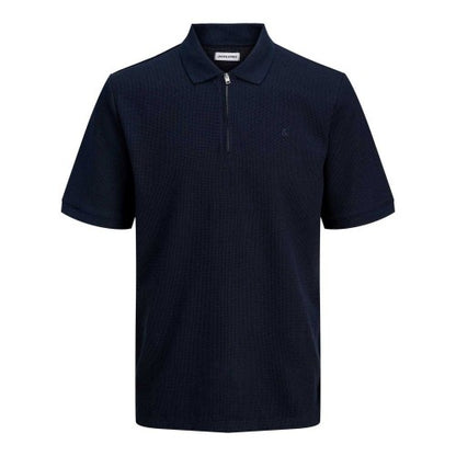 Front - Jack And Jones Mens Textured Zip Neck Short-Sleeved Polo Shirt
