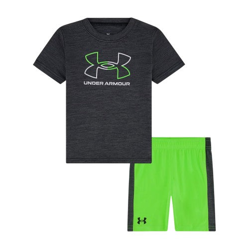 Front - Under Armour Boys Tech Large Logo T-Shirt & Shorts Set