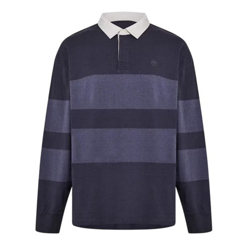 Front - Timberland Mens Striped Long-Sleeved Rugby Polo Shirt