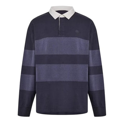 Front - Timberland Mens Striped Long-Sleeved Rugby Polo Shirt