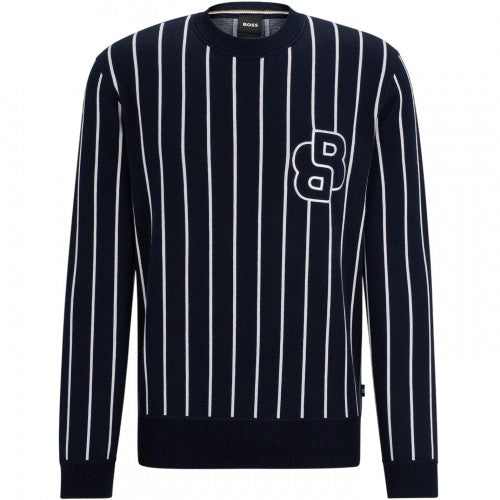 Front - Boss Mens Striped Knitted Casual Jumper