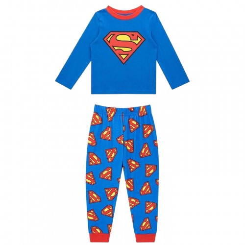 Front - Superman Boys Brushed Cotton Long Pyjama Set