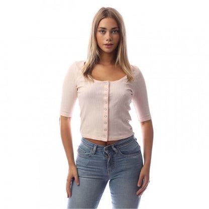 Front - Levis Womens/Ladies Pointelle Round Neck 3/4 Sleeve Blouse