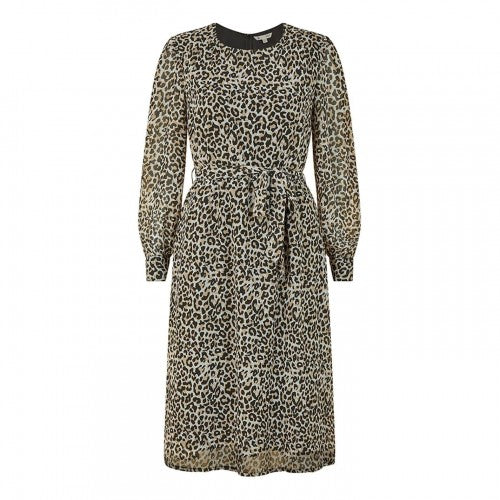 Front - Yumi Womens/Ladies Leopard Print Crew Neck Skater Dress