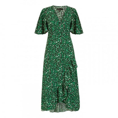Front - Mela London Womens/Ladies Leopard Print V Neck Flutter Wrap Dress