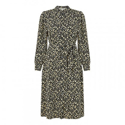 Front - Yumi Womens/Ladies Leopard Print Collared Midi Shirt Dress