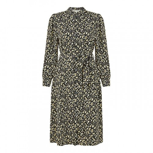 Front - Yumi Womens/Ladies Leopard Print Collared Midi Shirt Dress