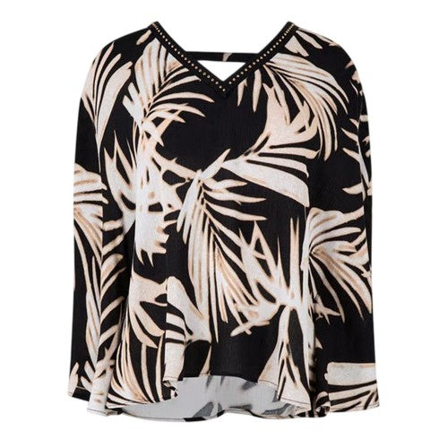 Front - Biba Womens/Ladies Leaf Print V Neck Relaxed Fit Blouse
