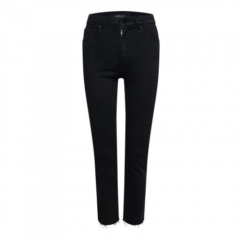 Front - Replay Womens/Ladies Cotton Blend Frayed Edge Slim Jeans