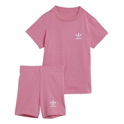 Front - Adidas Baby Logo Cycling T-Shirt & Shorts Set