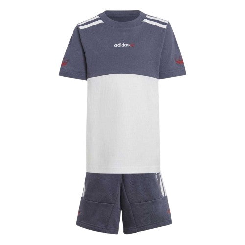 Front - Adidas Childrens/Kids Colour Block T-Shirt & Shorts Set