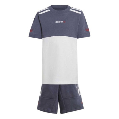 Front - Adidas Childrens/Kids Colour Block T-Shirt & Shorts Set