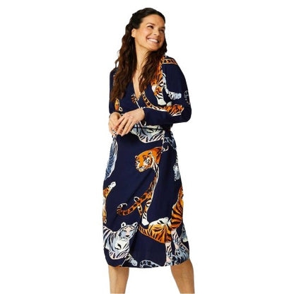 Front - Biba Womens/Ladies Tiger Print Wrap Dress