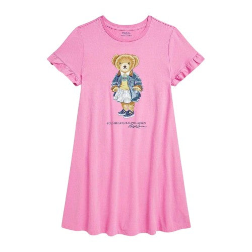 Front - Ralph Lauren Girls Polo Bear Cotton Dress